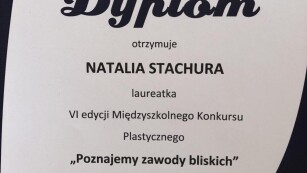 Dyplom dla Natalii Stachury kl 3a